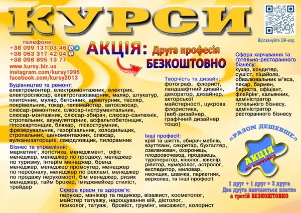 Курси сушист,  піццеолі манікюр,  шиття,  плиточник